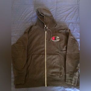 Black Champion zipper hoodie with logo